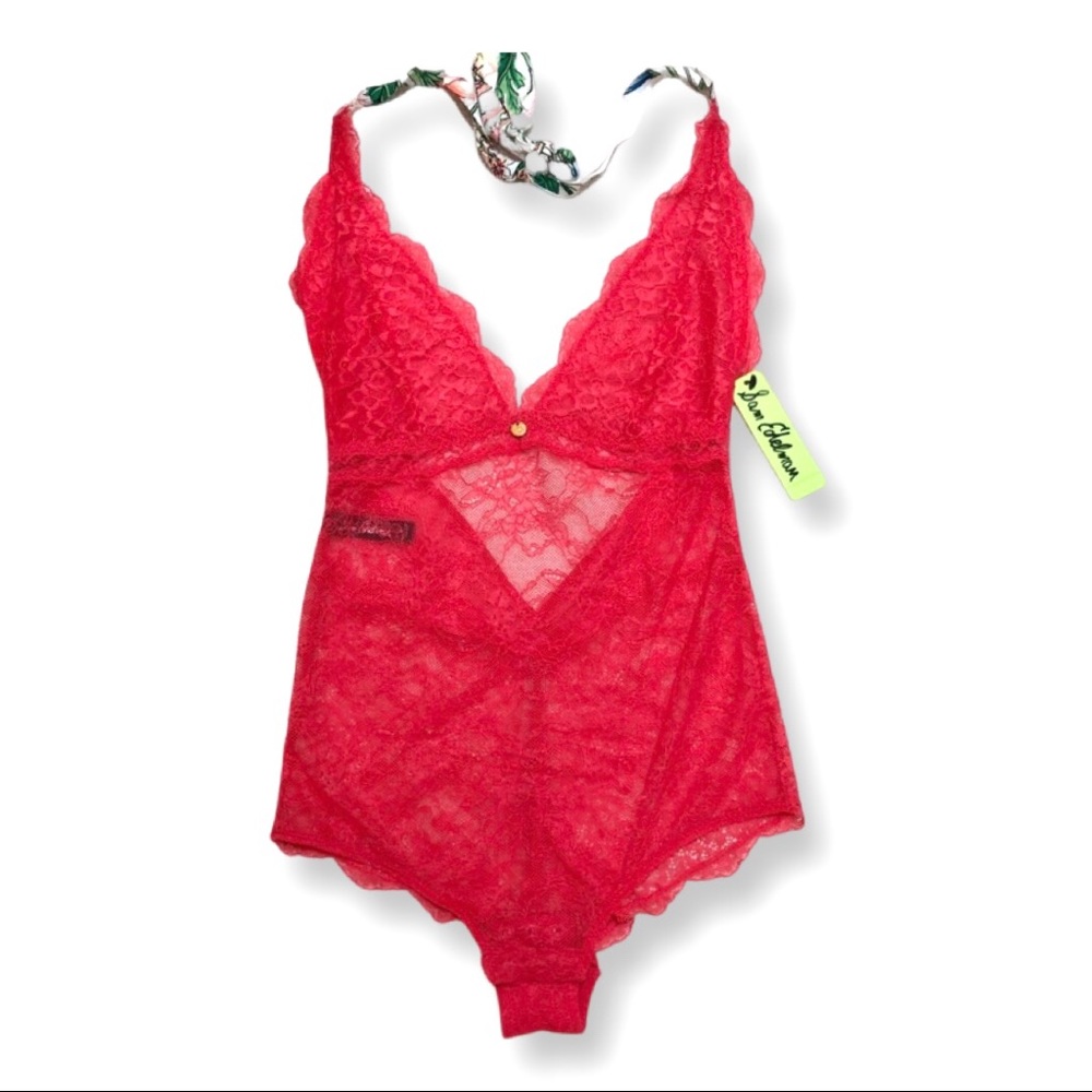 Sam Edelman Geranium Lace Halter Bodysuit Size Sm